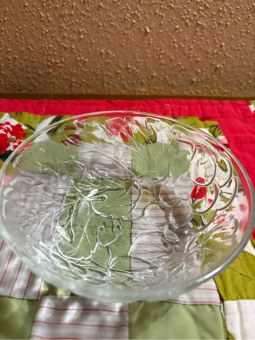 Clear Glass Fruit-Embossed Serving Bowl - Clear
